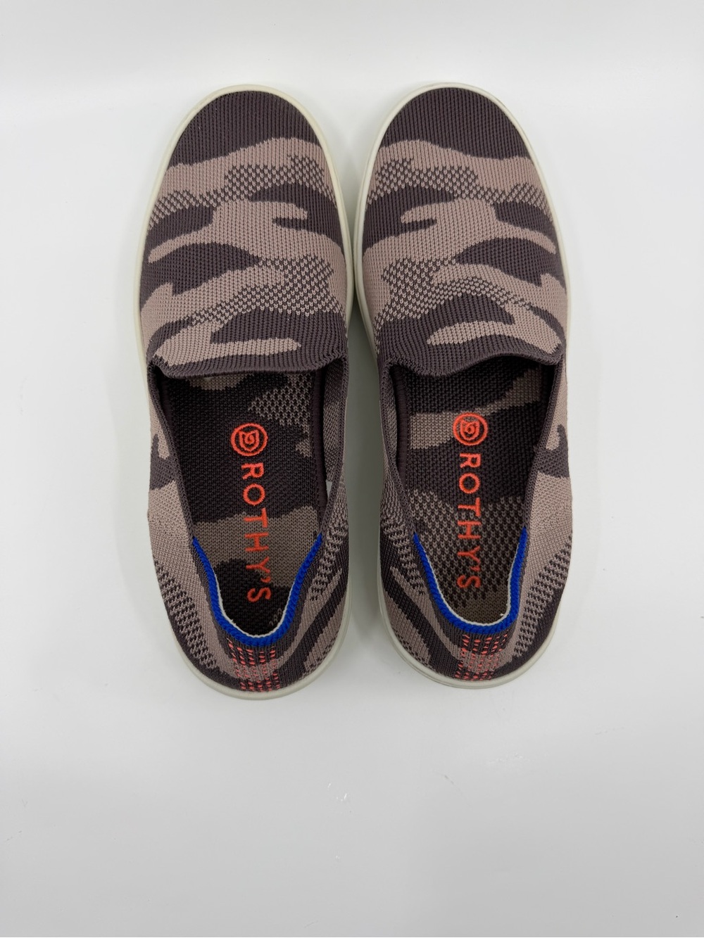 Rothy's women's slip-on sneakers feature a retired taupe camo knit pattern. SZ 7 - Picture 4 of 10